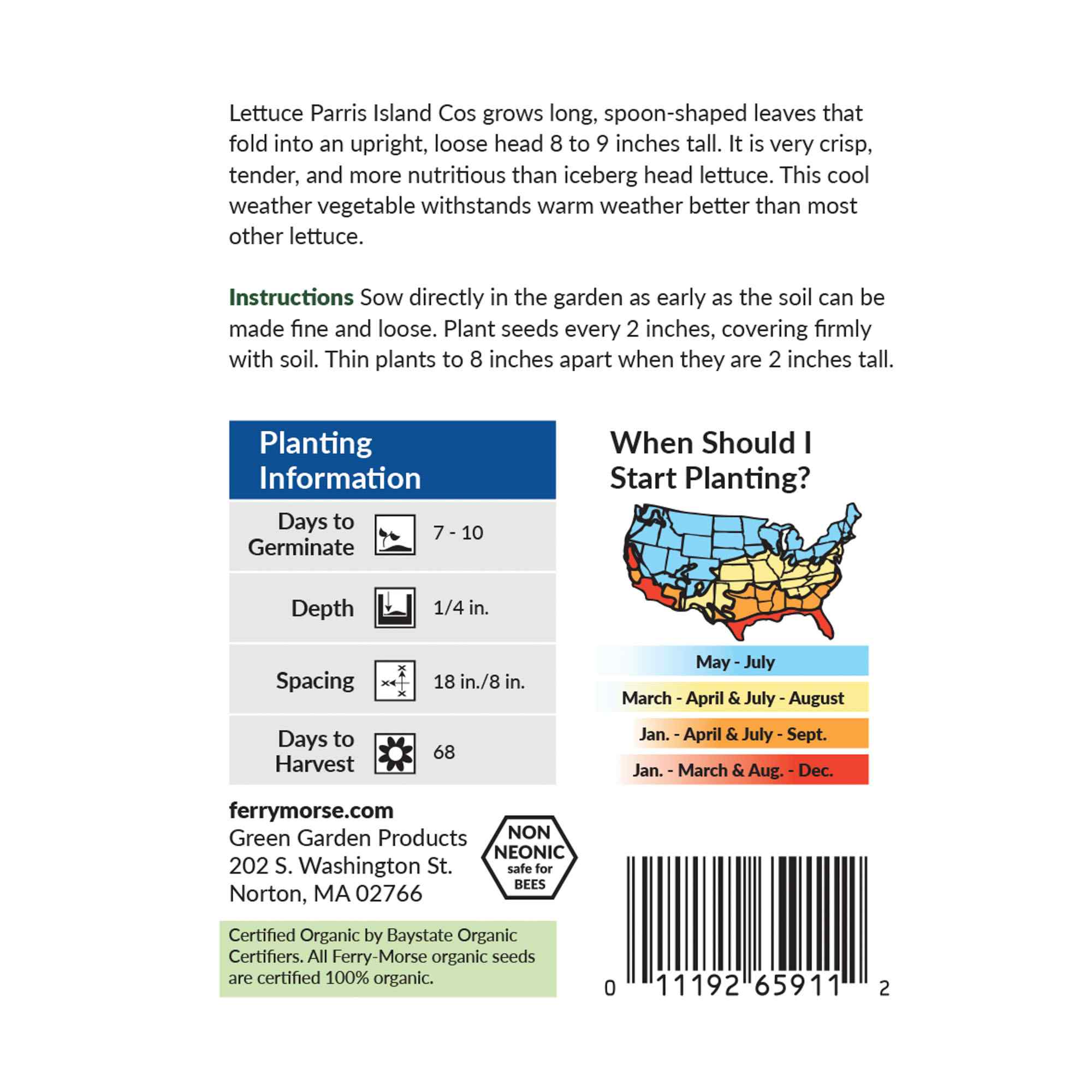 Ferry-Morse lettuce parris island cos seed packet